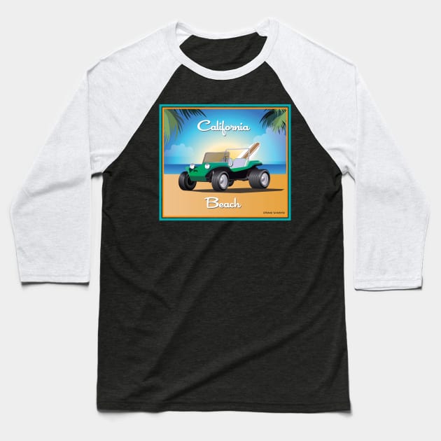 Manx Dune Buggy on California Beach Baseball T-Shirt by PauHanaDesign